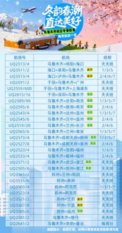 2025年冬航季 烏魯木齊航空航線網絡煥新，織密區域空中通道